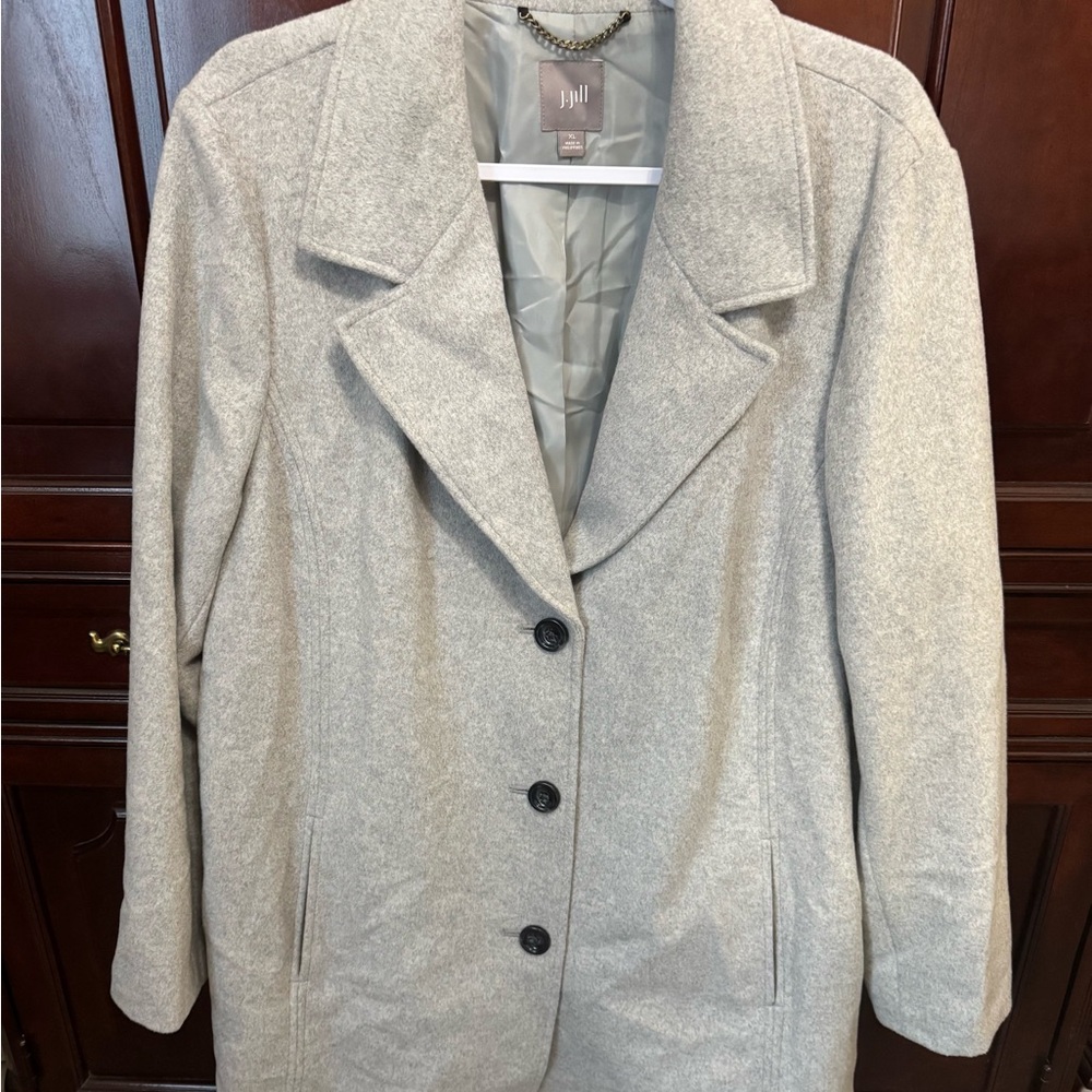 J.Jill Gray Wool And Rayon Peacoat, Three Button Down Front, Women’s XL